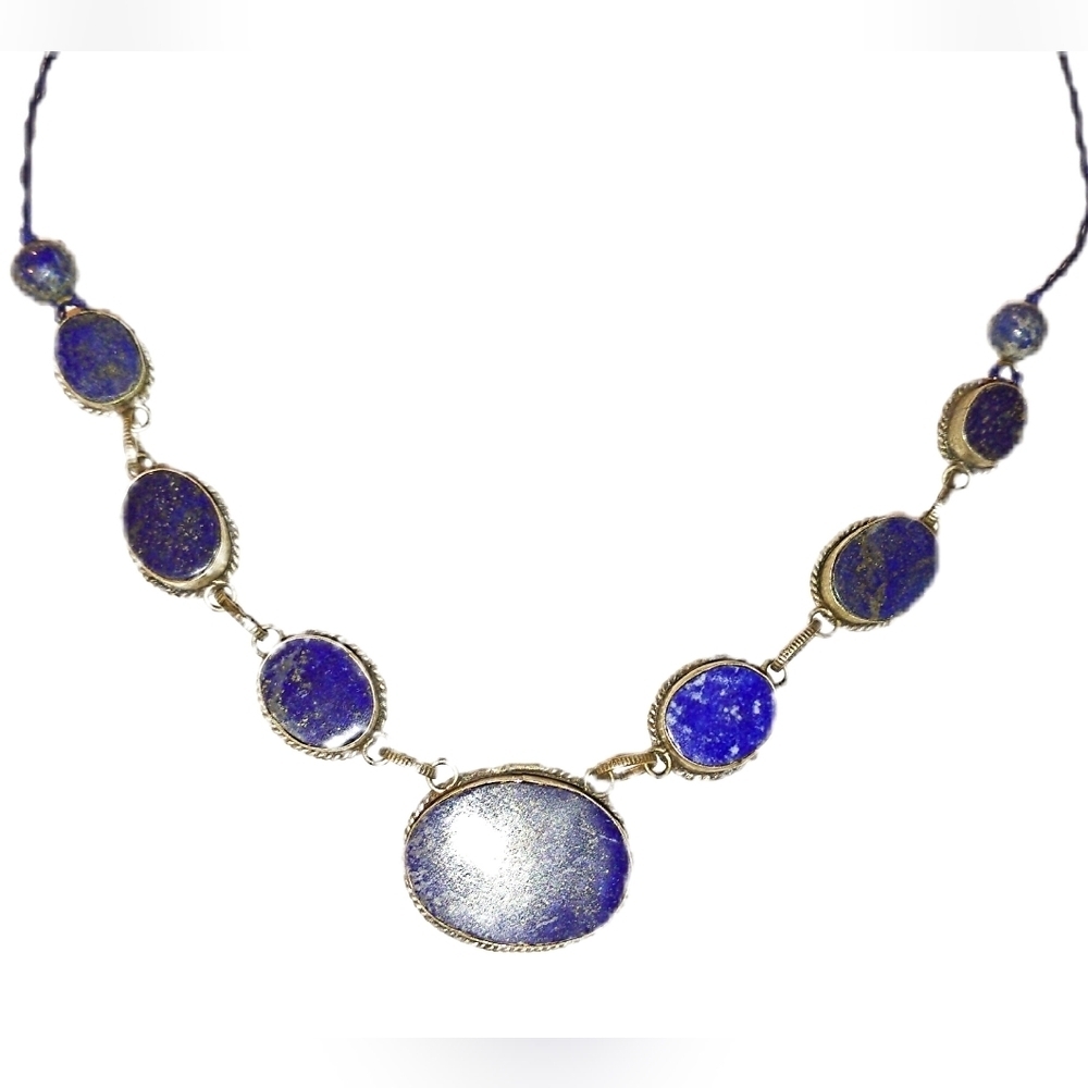Antique Tibetan Silver and Lapis Lazuli Statement Necklace